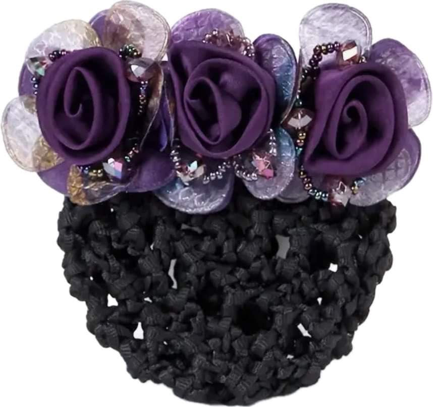Flower Hair Clip with Bun Net