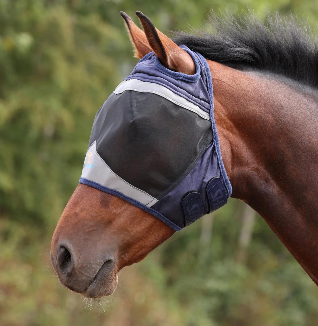 Shires FlyGuard Pro Fine Mesh Fly Mask with Ear Holes Navy
