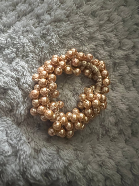 Elegant Champagne/ Light Brown Pearl Hair Tie