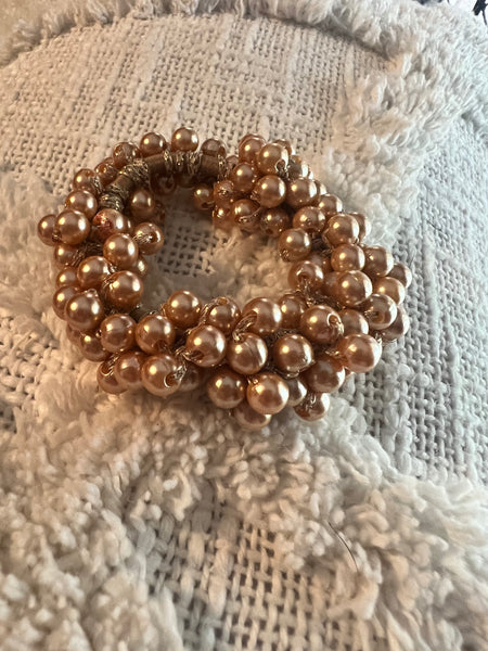 Elegant Champagne/ Light Brown Pearl Hair Tie