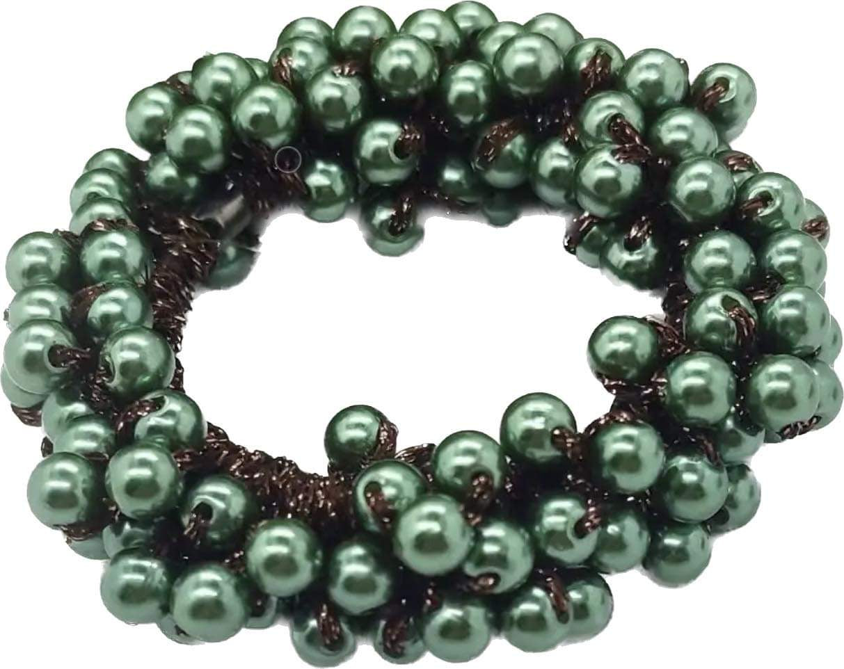 Elegant Green & Brown Pearl Hair Tie