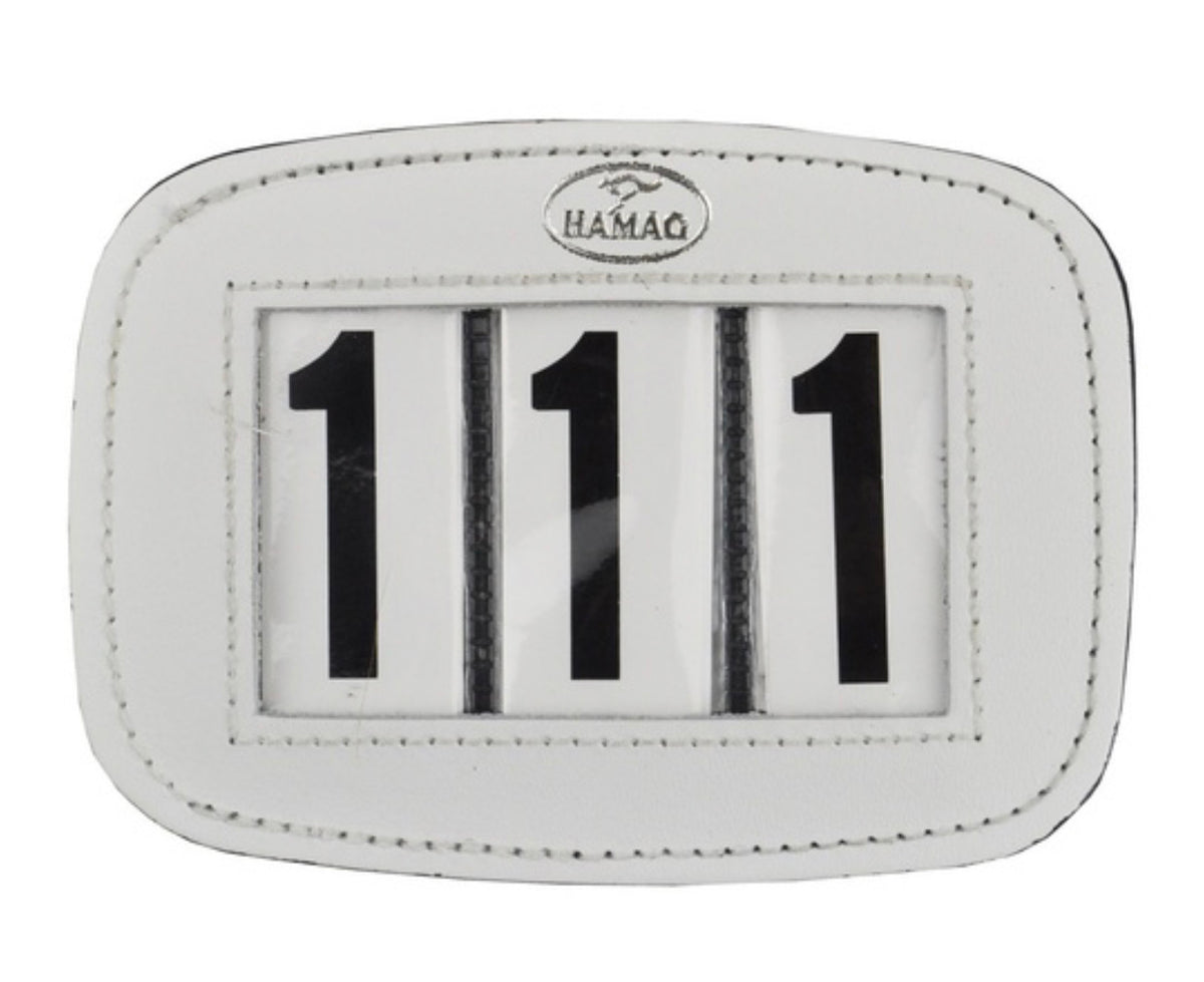 WHITE - Hamag™ Leather Saddle Cloth Number Holders (Pair)