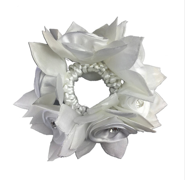 Rose Petal Hair Scrunchie with Crystals