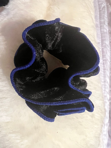 Velvet Black & Blue Rose Scrunchie