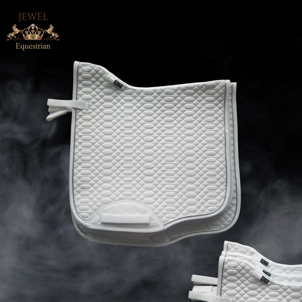 White Dressage Pad with Silver Piping