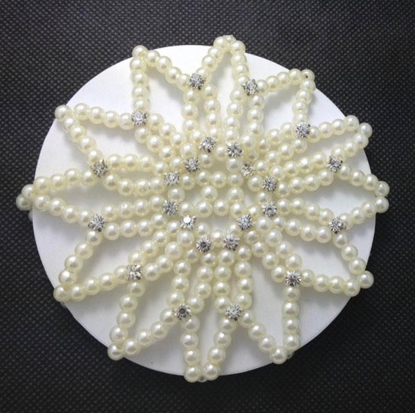 White/Cream - Pearl Bun Hair Net with Crystals