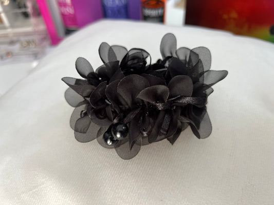 Black Hair Scrunchie with Pearls