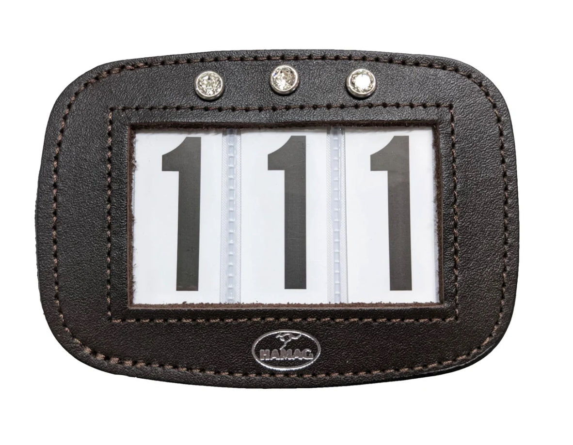 Brown PONY Hamag™ Leather Bridle Number Holders (Pair) with Swarovski Crystals
