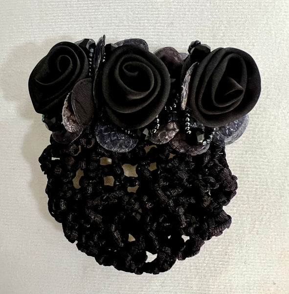 Flower Hair Clip with Bun Net