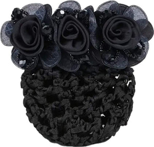 Flower Hair Clip with Bun Net