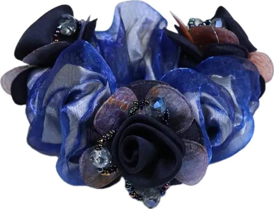 Sheer Flower - Navy Scrunchie