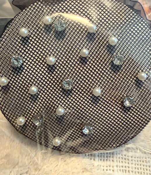 Black Crystal & Pearl - Sheer Black Hair Bun Net