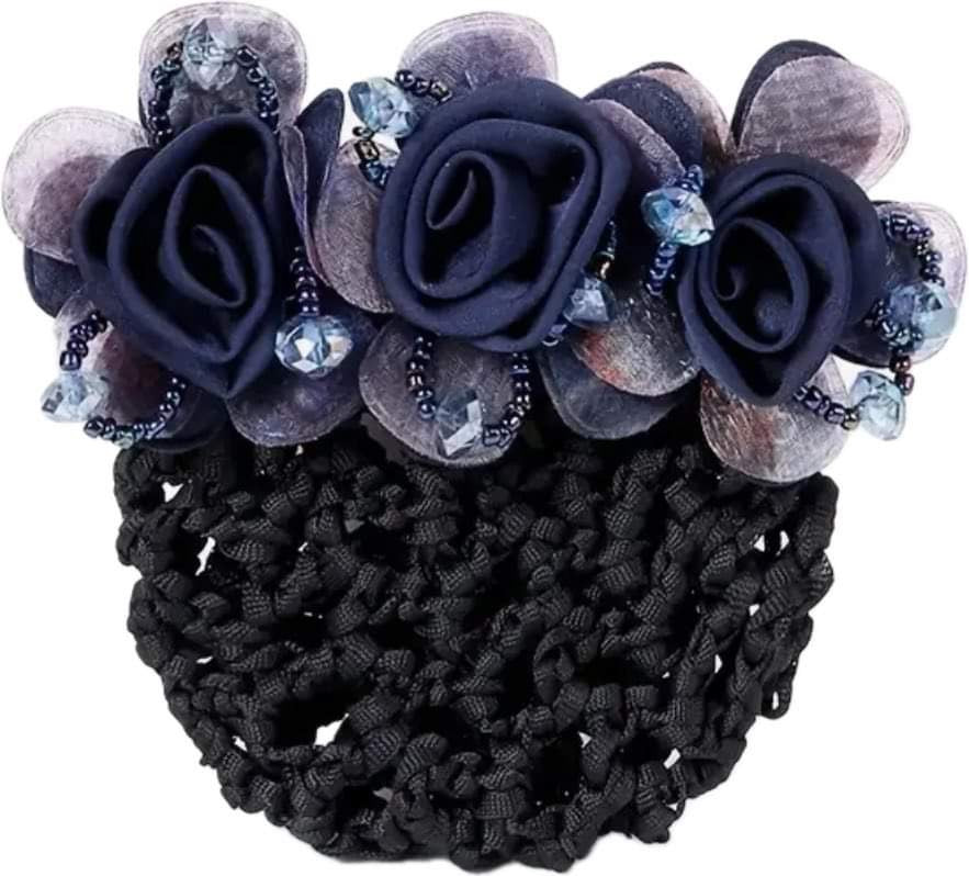 Flower Hair Clip with Bun Net