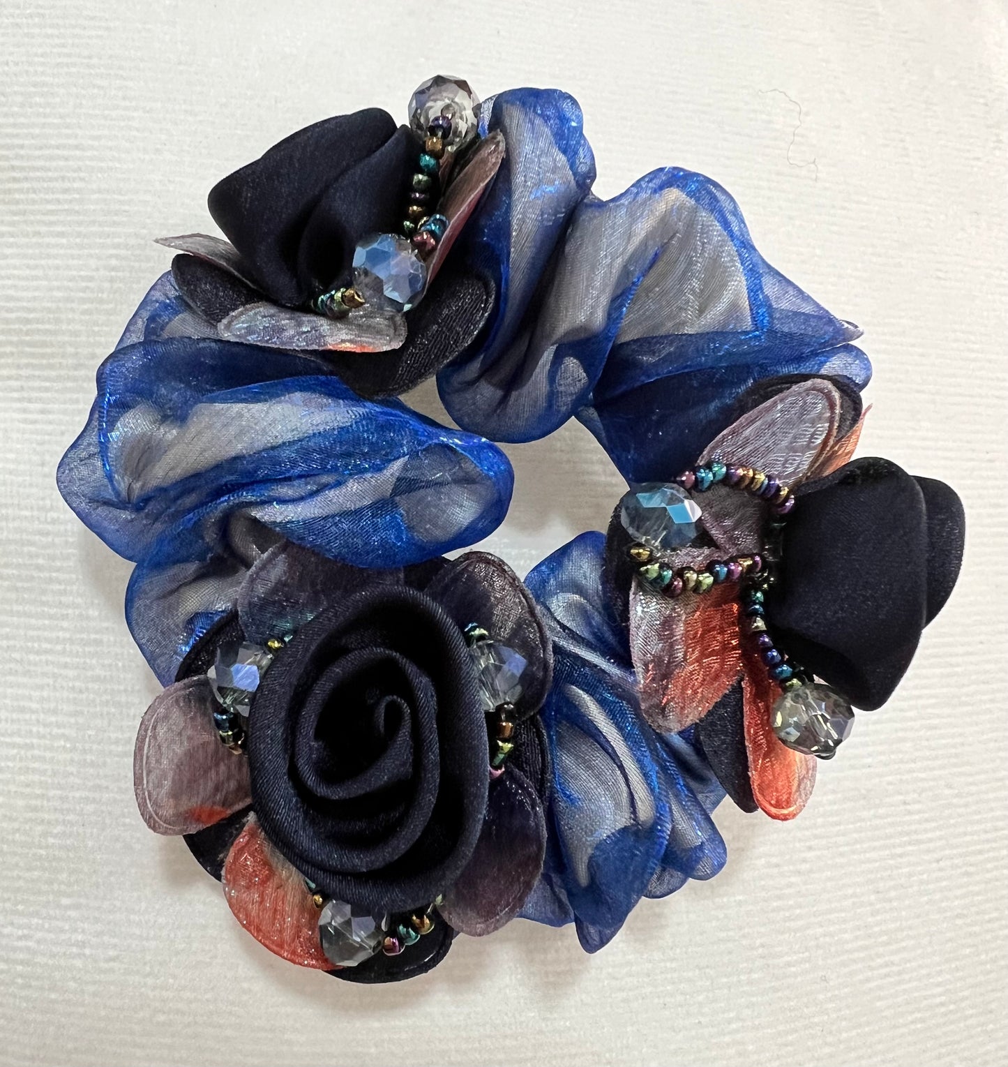 Sheer Flower - Navy Scrunchie