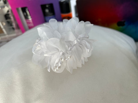 White Hair Scrunchie with Pearls