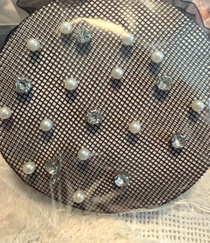Black Crystal & Pearl - Sheer Black Hair Bun Net