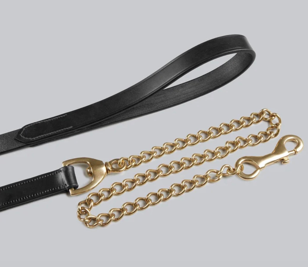BLACK European Leather Lead with Brass Chain