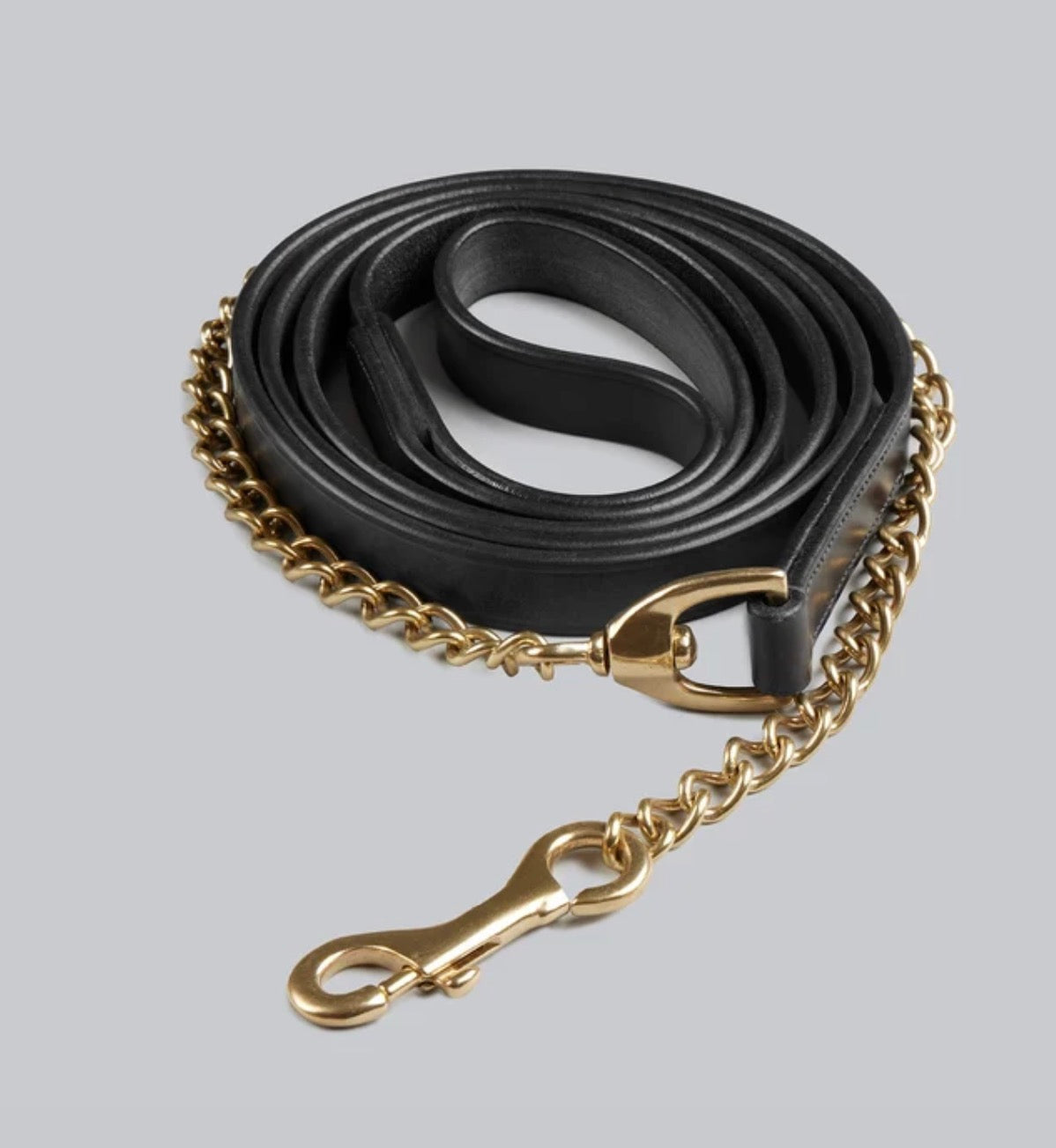 BLACK European Leather Lead with Brass Chain