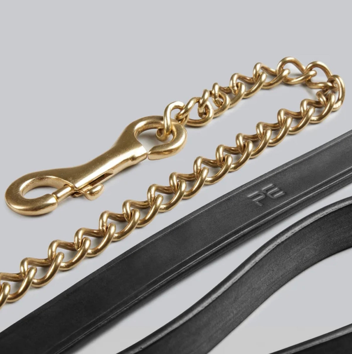 BLACK European Leather Lead with Brass Chain