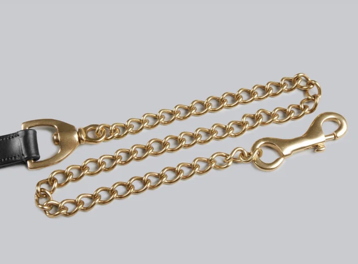 BLACK European Leather Lead with Brass Chain
