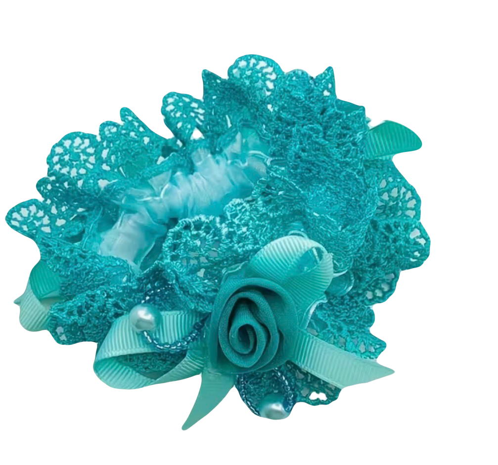 Elegant Teal Vintage Lace Scrunchie