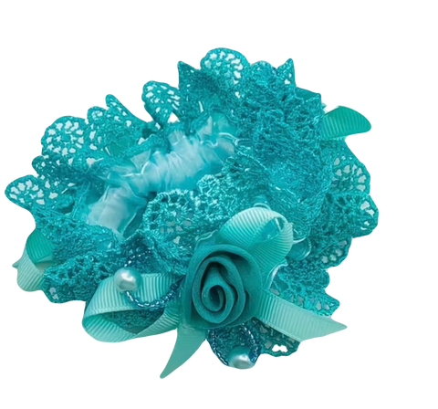 Elegant Teal Vintage Lace Scrunchie