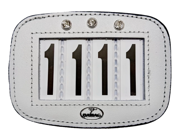 WHITE with Swarovski Crystals - Hamag™ Leather Saddle Cloth Number Holders (Pair)