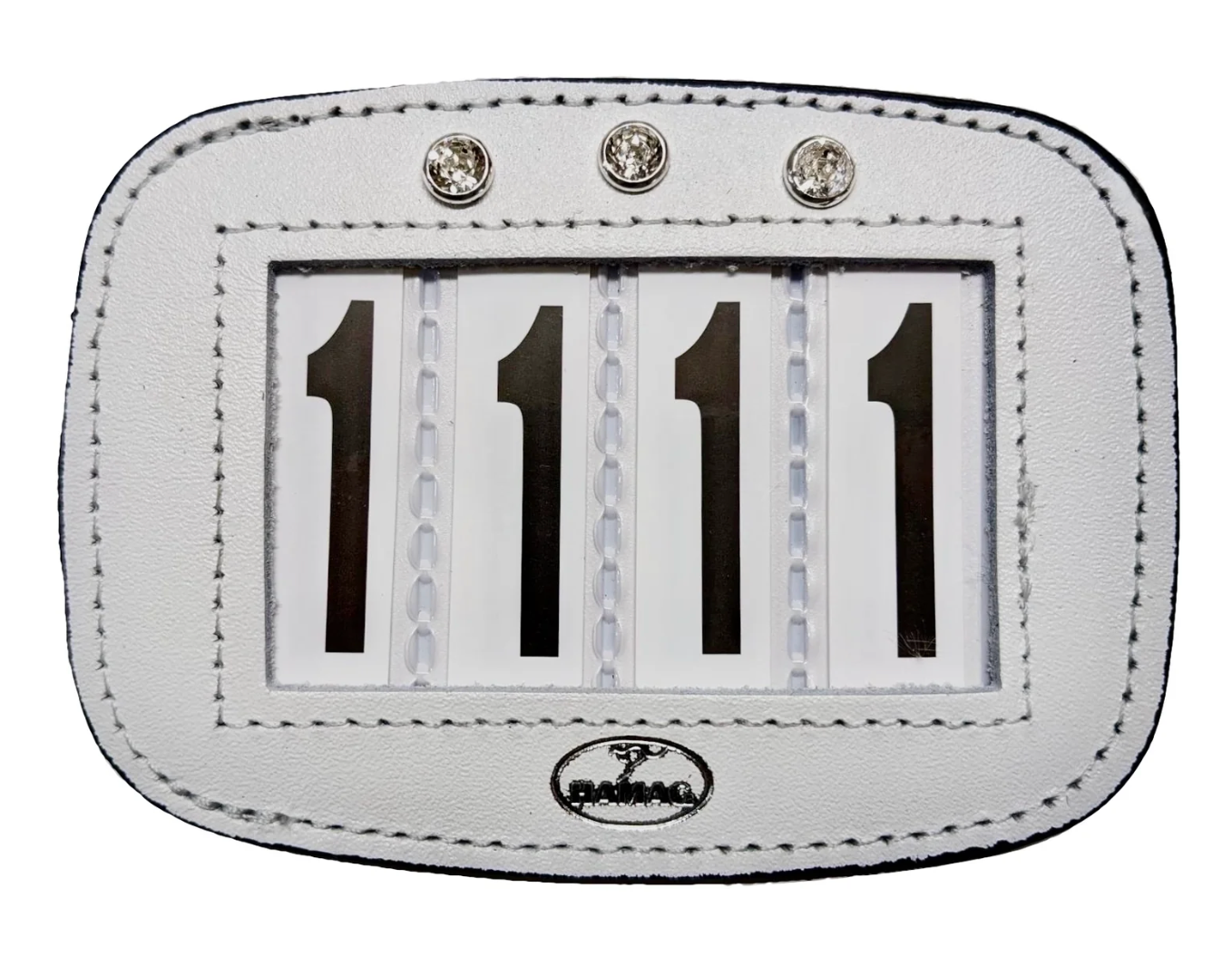 WHITE with Swarovski Crystals - Hamag™ Leather Saddle Cloth Number Holders (Pair)