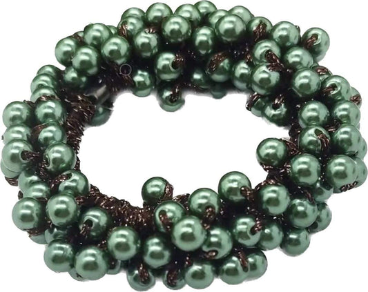 Elegant Green & Brown Pearl Hair Tie