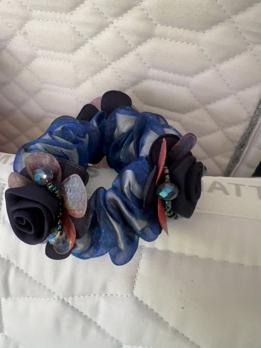 Sheer Flower - Navy Scrunchie