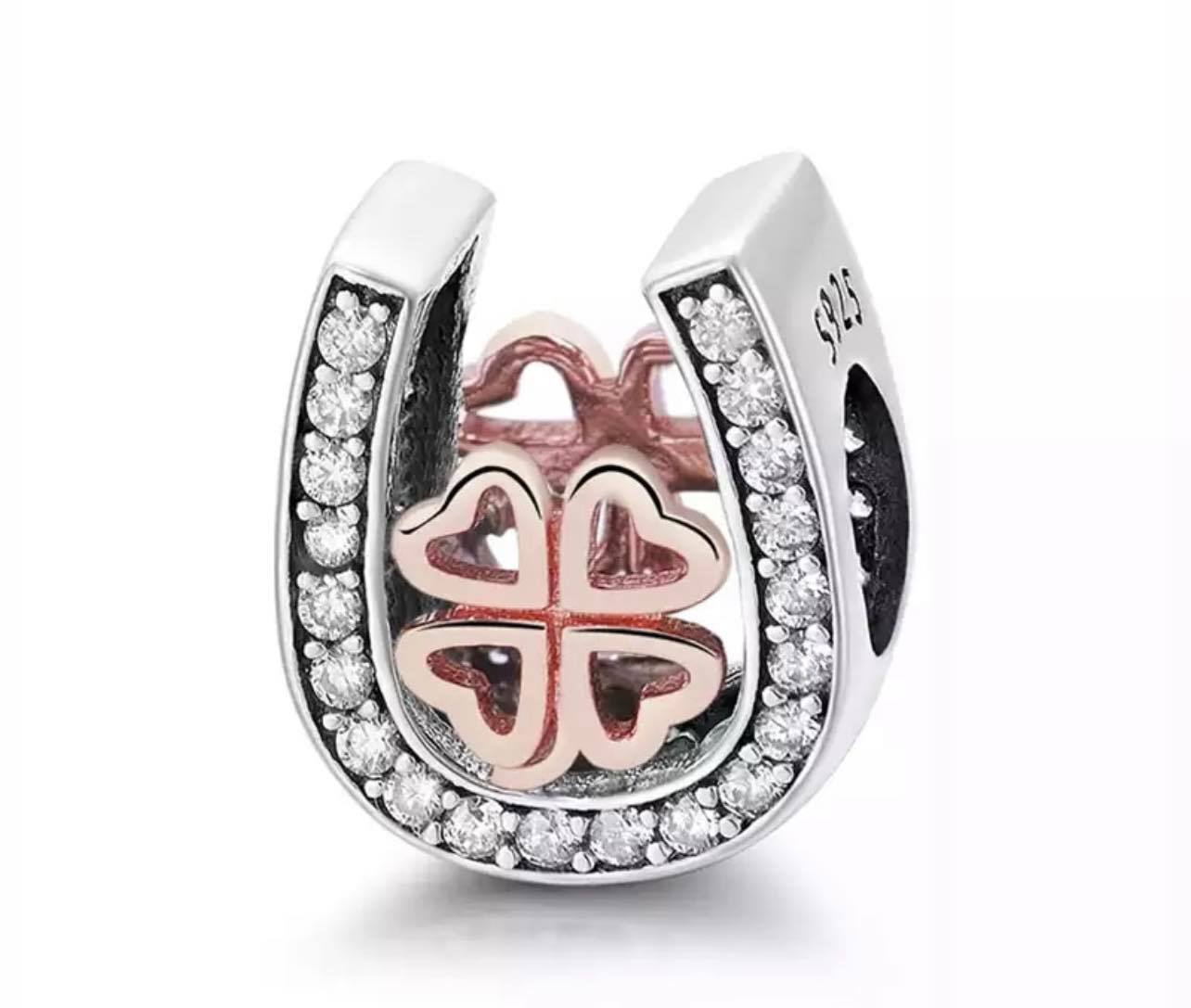 Sterling Silver Horse Shoe with cubic zirconia Charm
