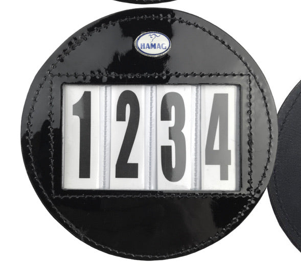 Hamag™ Patent Leather Saddle Cloth Number Holders (Pair) - Round