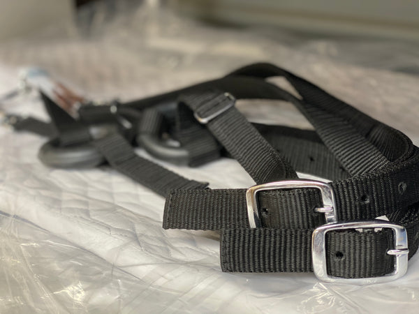 Black Nylon side Reins with Rubber