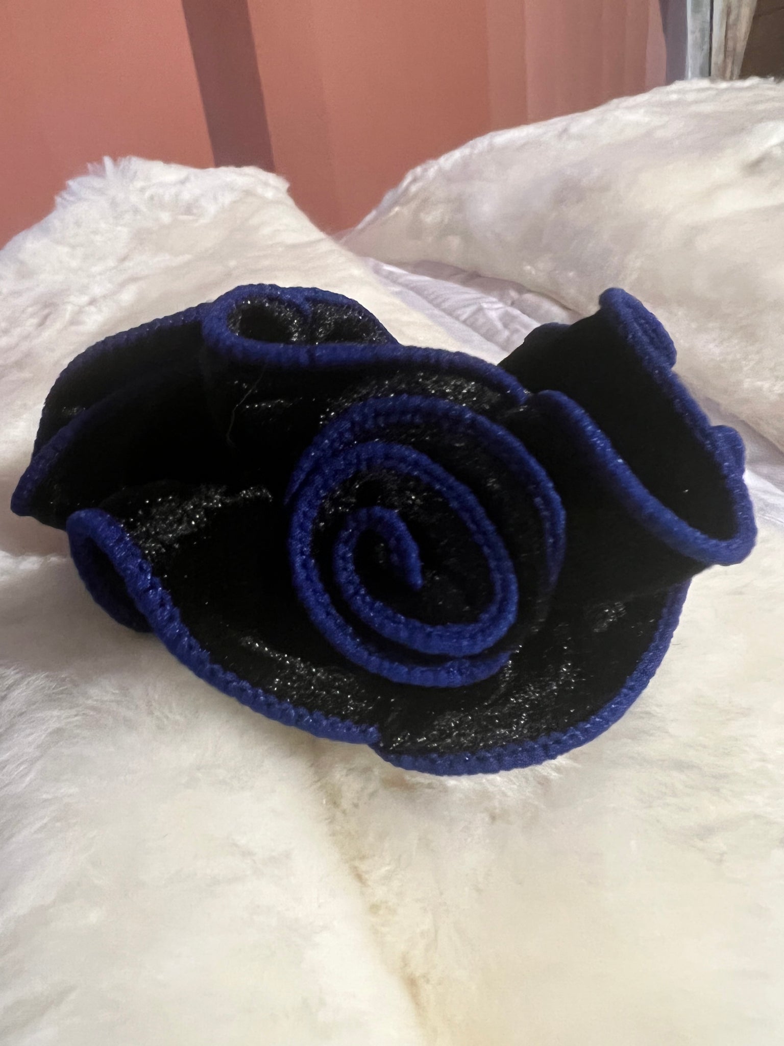 Velvet Black & Blue Rose Scrunchie