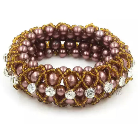 Brown Bead & Crystal Hair Scrunchie