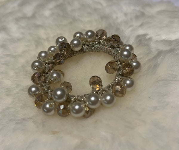 Rose Gold Crystal & Pearl Hair Tie