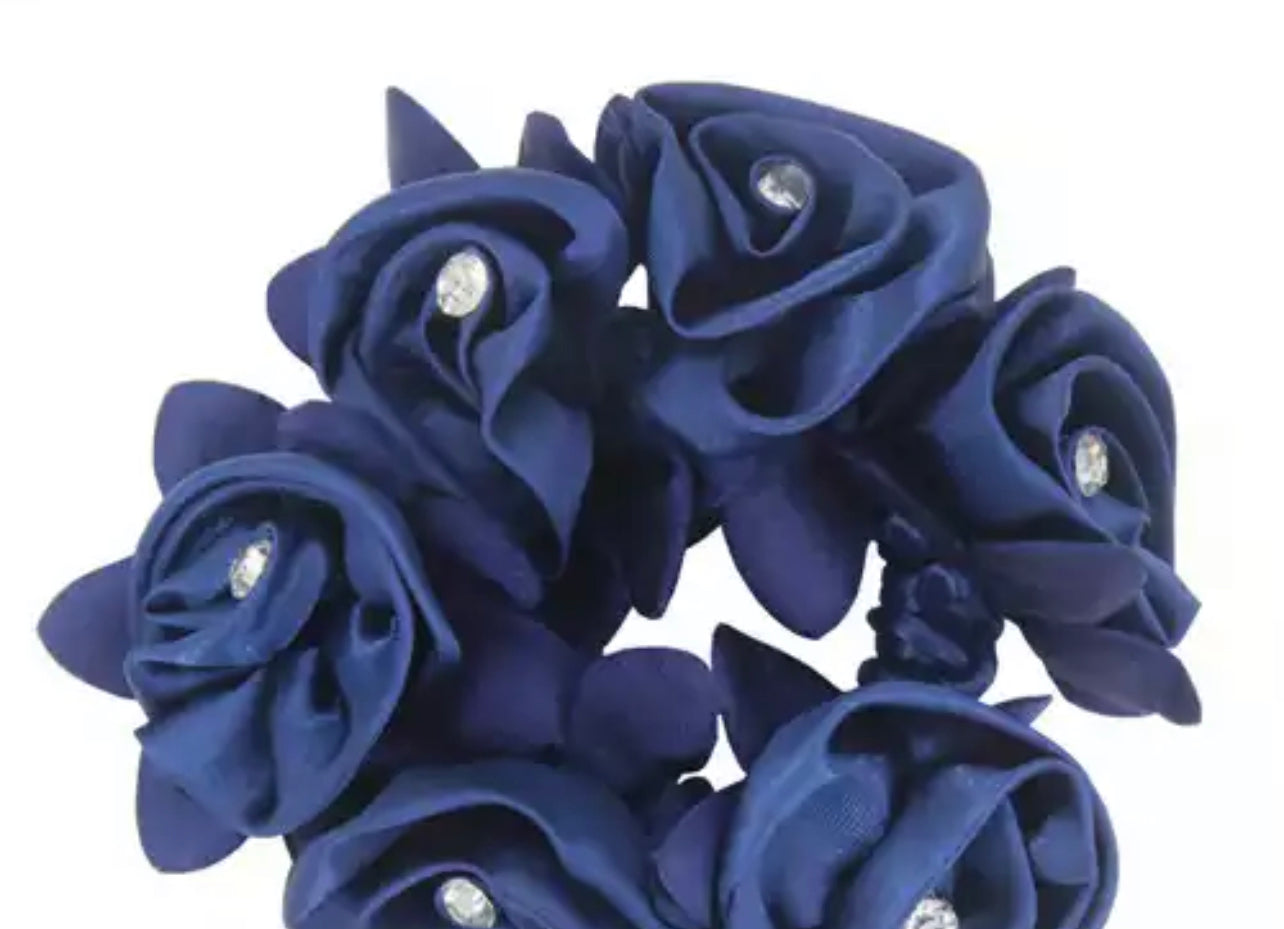 Navy - Rose Petal Hair Scrunchie with Crystals