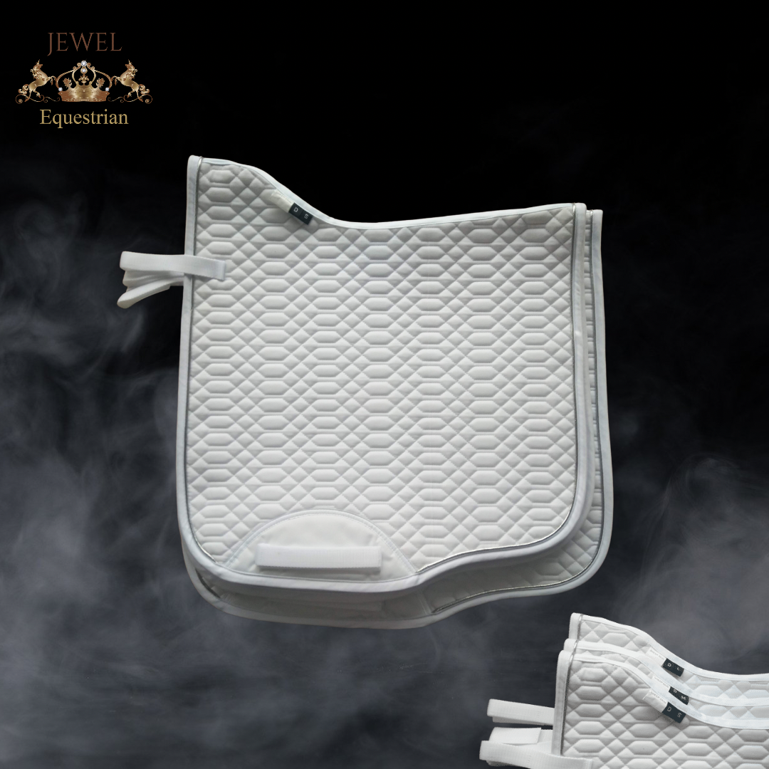 White Dressage Pad with Silver Piping
