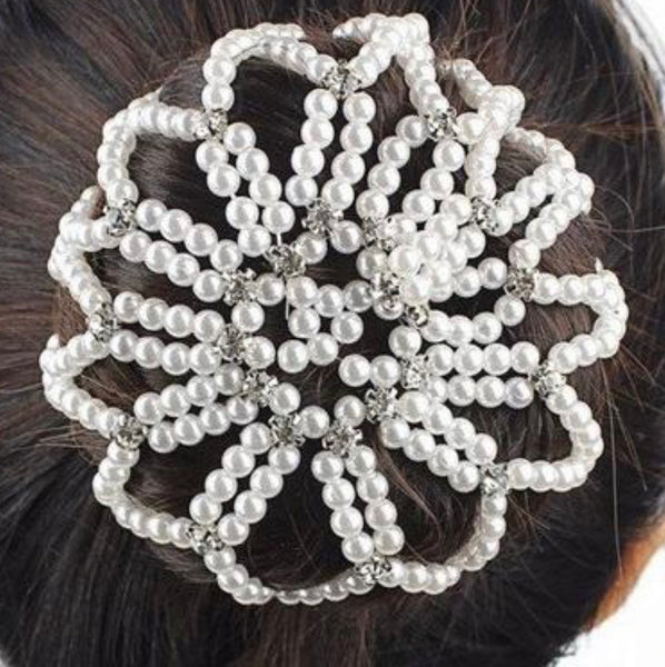 White/Cream - Pearl Bun Hair Net with Crystals
