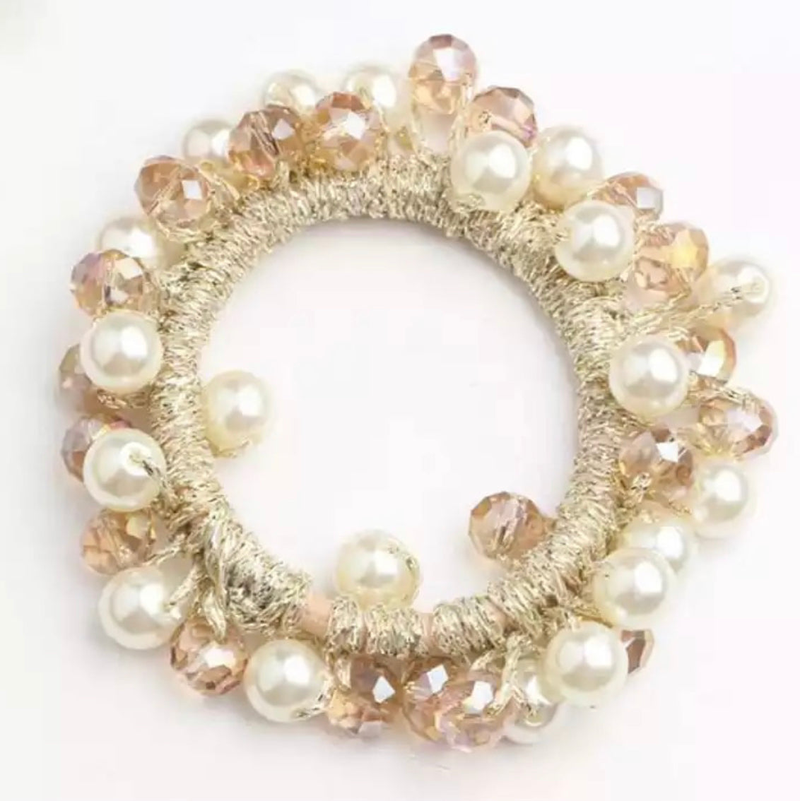 Rose Gold Crystal & Pearl Hair Tie